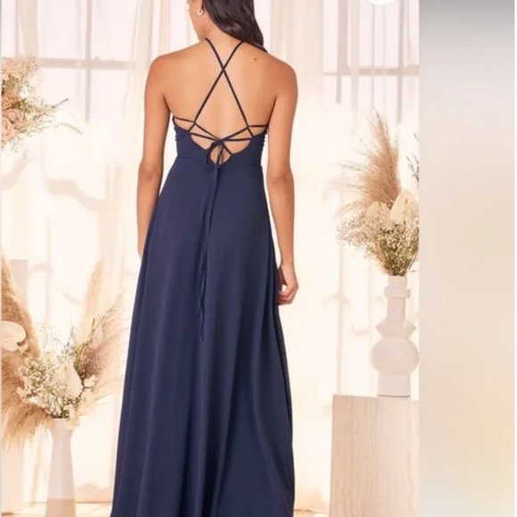 Lulu's NWT Magic in the Air Navy Blue Lace Up Maxi Dress MEDIUM - Picture 3 of 3
